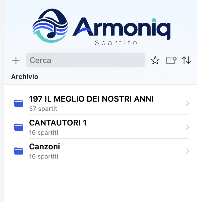 L'archivio di Armoniq con cartelle, preferiti e ricerca